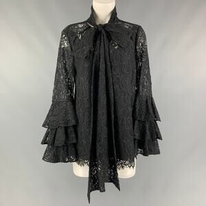 PRABAL GURUNG Size 4 Black Lace Nylon & Cotton Bow Blouse